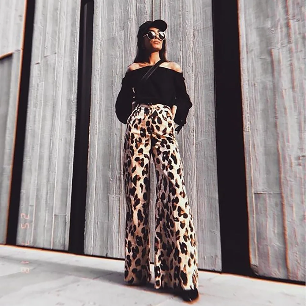 

2018 New Street Fashion Leopard Wide Leg Pants Loose Casual Sweat Pants Sudadera Mujer Pantalon Capris Women Trousers