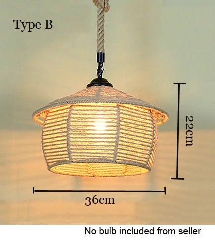 Лофт подвесной светильник Ретро Промышленность веревка пеньковая одежда Hotpot Ресторан Интернет Бар Кафе светильник столовая с декоративной отделкой люстра - Цвет корпуса: Type B no bulb