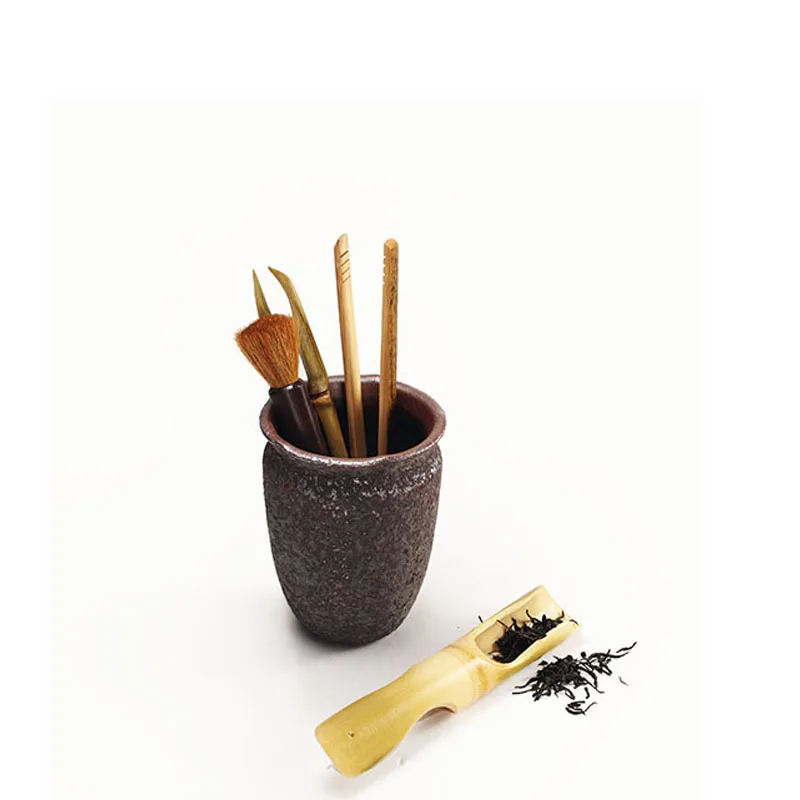 

6PCS/LOT Kung Fu Tea Set Tea Clip Needle Strainer Scoop Spoon Set Bamboo Wood Ceramic Tea Accessories Decoration Pen Holder Vase