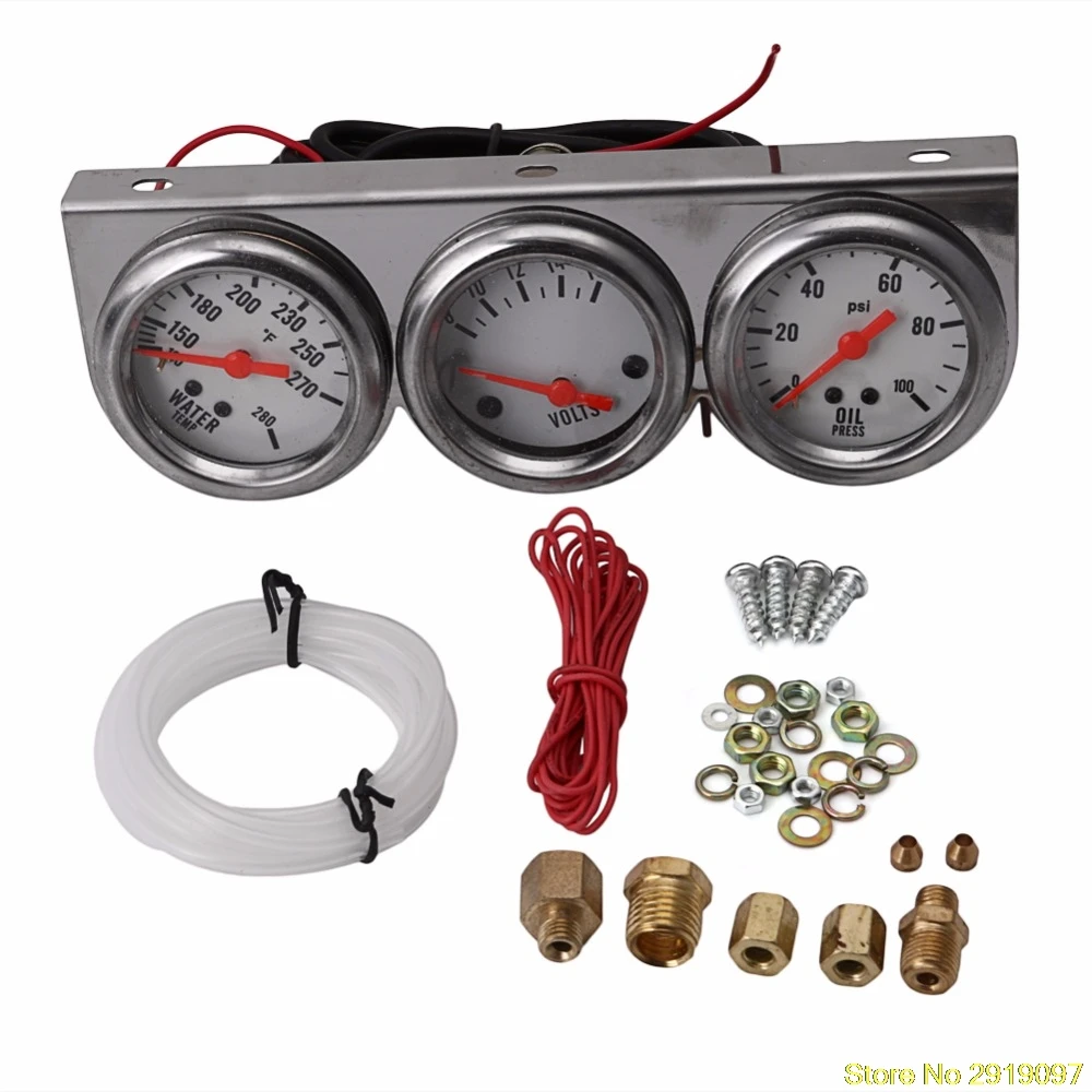 

New Arrive Universal Oil Pressure Water Voltage Volt Triple Gauge Chrome Panel 2" Drop Shipping Support