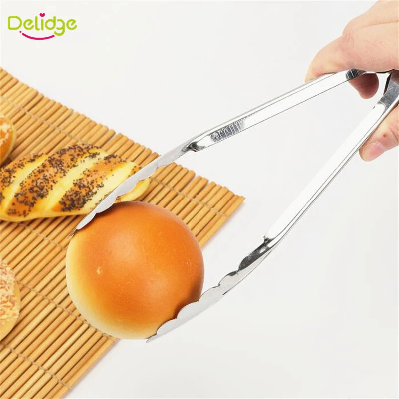 

Delidge 1 pc Food Tongs Stainless Steel Food Clip BBQ Tongs Non-Stick Heat Resistant Cake Clip Bread Salad Forks Buffet