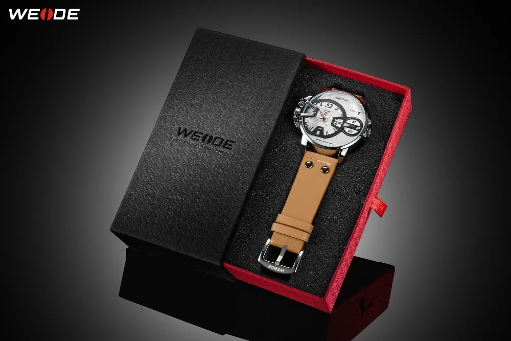 WEIDE Man Luxury Watches Brown Leather Strap Band Quartz Movement Analog Business Clock Hours Wrist Watches Relogio Masculino
