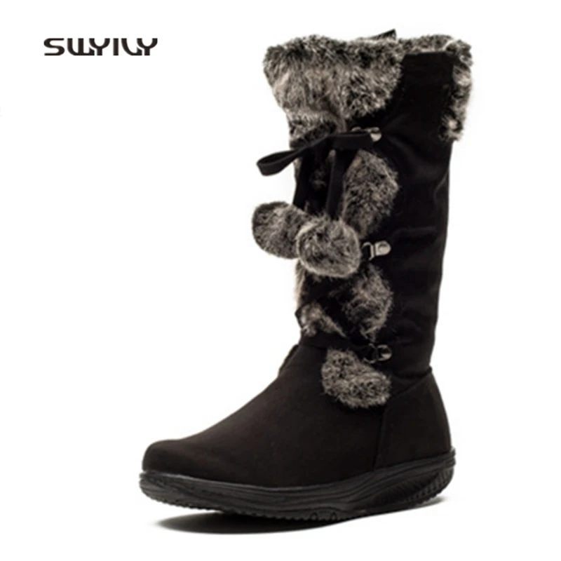 

SWYIVY Women Toning Shoes Winter Warm Wedge High Snow Boots 2018 New Plus Velvet Female Slimming Boots Thicken Swing Shoes