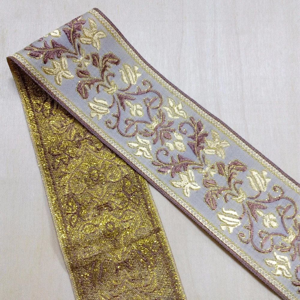 

6cm 60mm 2-3/8' Ethnic Floral Brown Golden Beautiful Mercerizing Curtain Laciness National Jacquard Filigree Embroidery Ribbon