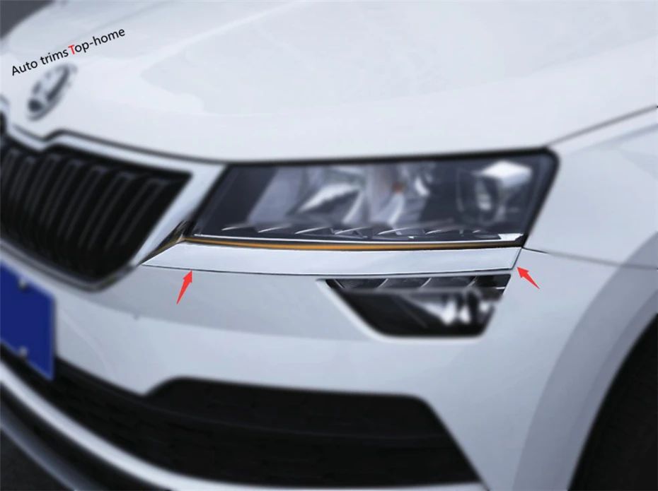 

Yimaautotrims Front Head Lights Lamp Eyelid Eyebrow Strip Cover Trim 2 Pcs Fit For Skoda Karoq 2018 2019 / ABS Chromium Styling