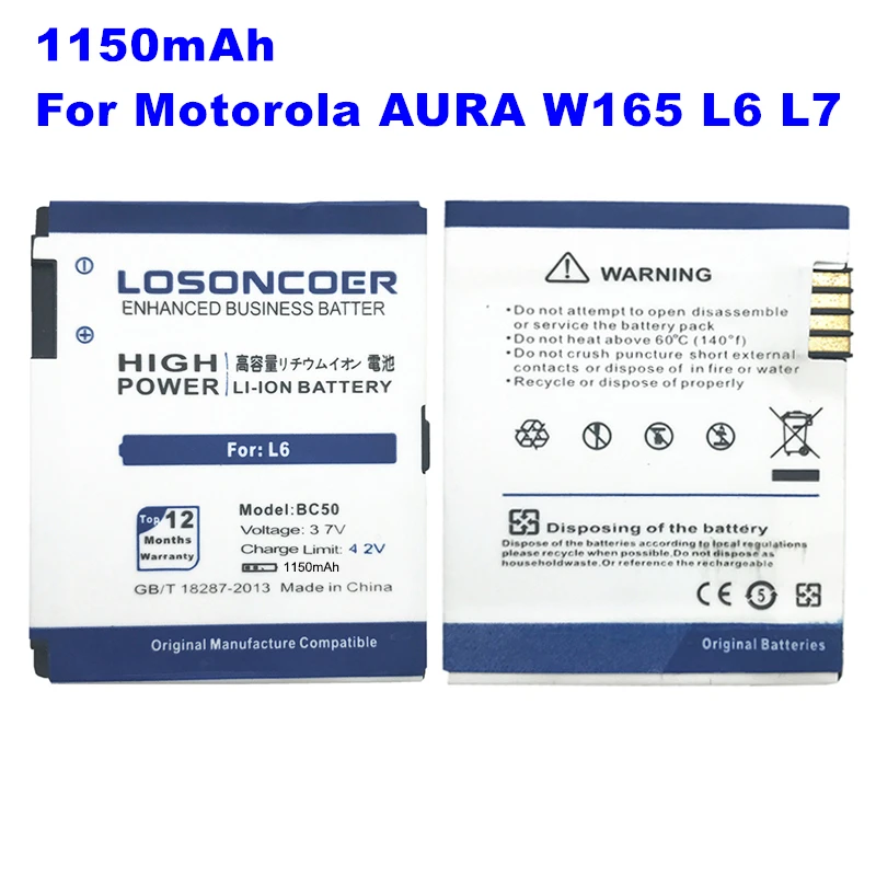 

LOSONCOER 1150mAh BC50 Battery For Motorola Moto RIZR Z3 ROKR Z6m SLVR L2 L6 L7 KRZR K1 K2 R1 Z1 Z3 E8 Cellphone Battery