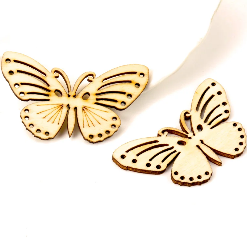 Mixed Butterfly Pattern Wooden Scrapbooking Collection Craft for Handmade Accessory Sewing Home Decoration 32x55mm 5pcs