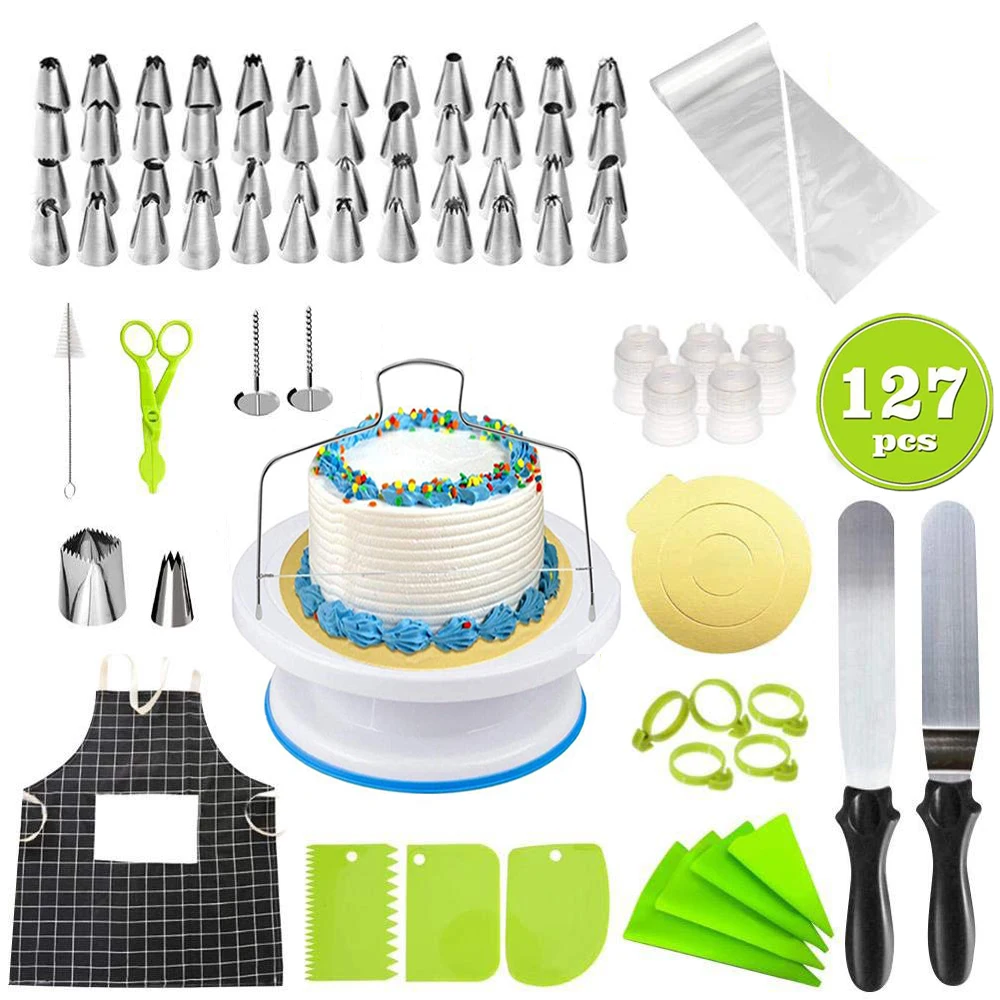 

127Pcs/set Practical Cake Decorating Tools Pastry Piping Bag Cream Nozzles Set Cake Turntable Cake Slicer DIY Baking Accessories