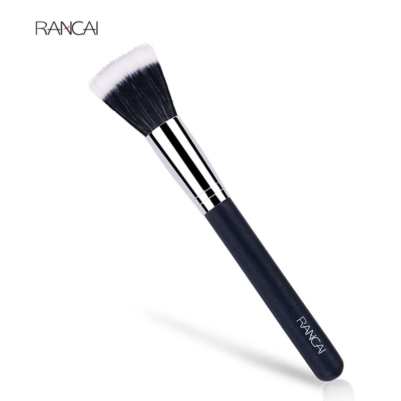 

RANCAI 10pcs Powder Brush Full Size Skin Care Black Duo Fiber Stippling Brush Make Up Tools Face Brush Cosmetics Beauty Kit