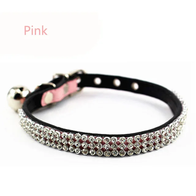 Soft Leather Safe Cat Adjustable Collar Bling Diamante with Bells