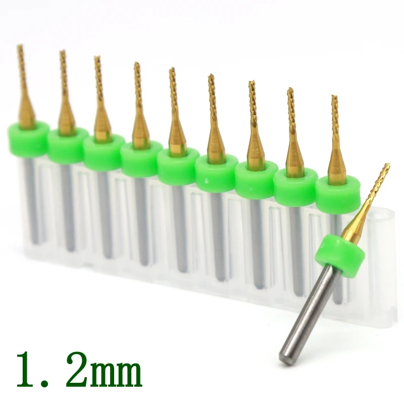 Titanium Coating PCB Milling Cutter 1.1mm  10pcs CNC Routing Tool, Tungsten Carbide Microcomputer Carving Metal Wood Milling Cutter 3.1mm