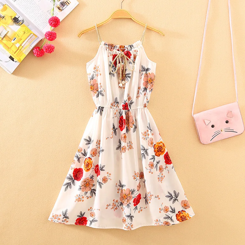 

2019 Summer Women Boho Sleeveless Beach Dress Ladies Leisure Vacation Chiffon Print Dresses Lace-up Dress For Womens