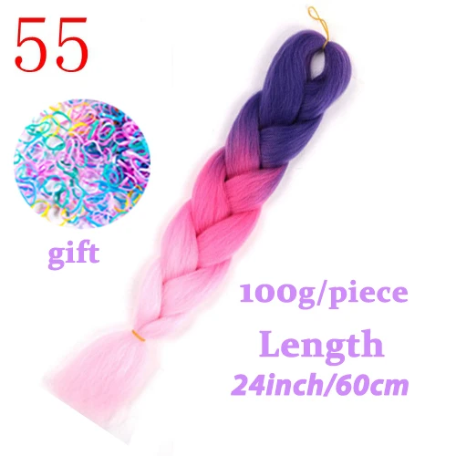 Мисс парик ombre канекалон плетение волос 24 дюймов 100 г синтетические jumbo косы волокна волос розового и фиолетового цветов синий зеленый 1pce - Цвет: #530