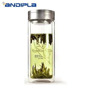 

500ml Clear Glass Water Bottle Brew Teacup with Stainless Steel Tea Infuser Filter Double Wall Glass Bottle Sport Water Tumbler