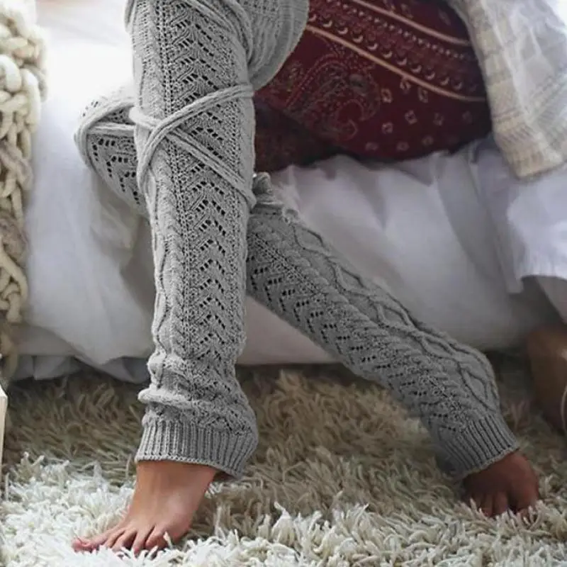 Winter Long Warm Leg Warmers Knitting Knee High Socks Women Boot Topper 