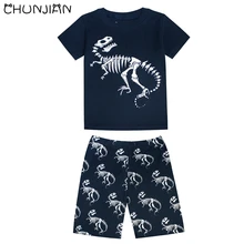 Пижама с динозавром для мальчиков, детский комплект одежды с героями мультфильмов, детский спортивный костюм, пижама с короткими рукавами для малышей, пижама с животными для девочек