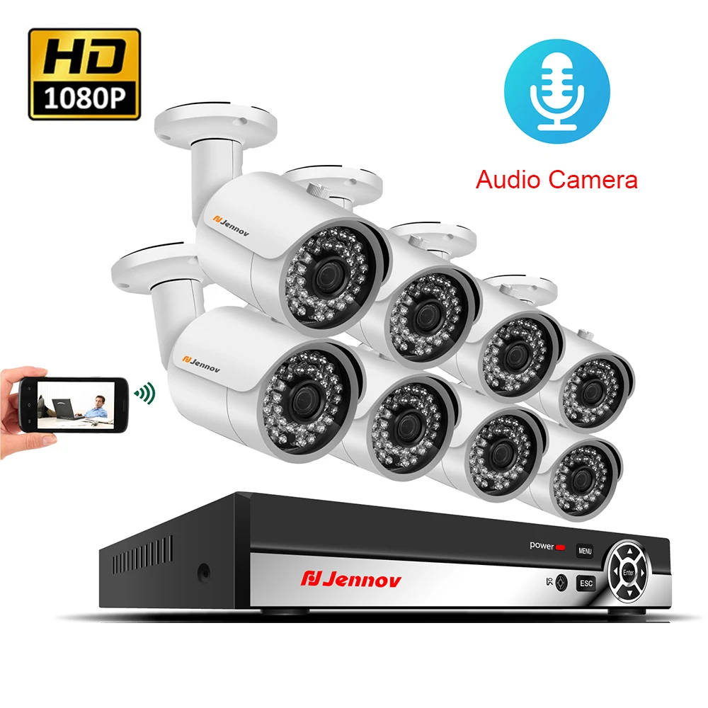 

Einnov 8CH 1080P Cameras Security POE Video Surveillance System Kit CCTV NVR Set Audio Record H.264 IR Waterproof Light Outdoor