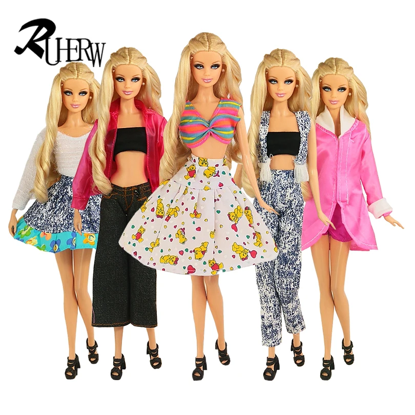 

5 piece / lot New Fashion Wear Set Stylish Outfits Casual Clothes for Barbie Doll Happy Campus Dolls Accessories