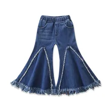 Одежда для маленьких девочек весенне-летние джинсовые штаны в европейском стиле для маленьких девочек Модные расклешенные брюки джинсы с эластичной резинкой на талии для детей возрастом от 1 года до 5 лет