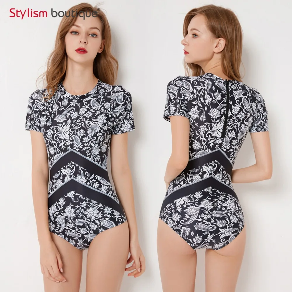 Online Tauchen Badeanzug Patchwork Kurzarm Frauen Bademode Badeanzug Rash Guard Surfen Schwimmen Anzug Rashguard