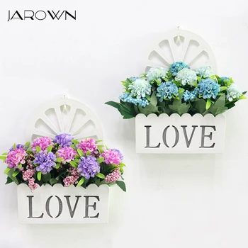 

JAROWN Artificial Silk Ball Daisy Hydrangea Fake Flowers + Wall Hanging Basket Set For Home Wall Decor Office Decorations