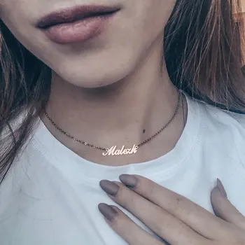 Personalized Custom Necklace Women Choker Birthday Gift Stainless Steel Customized Cursive Arabic Crown Heart Nameplate Necklace