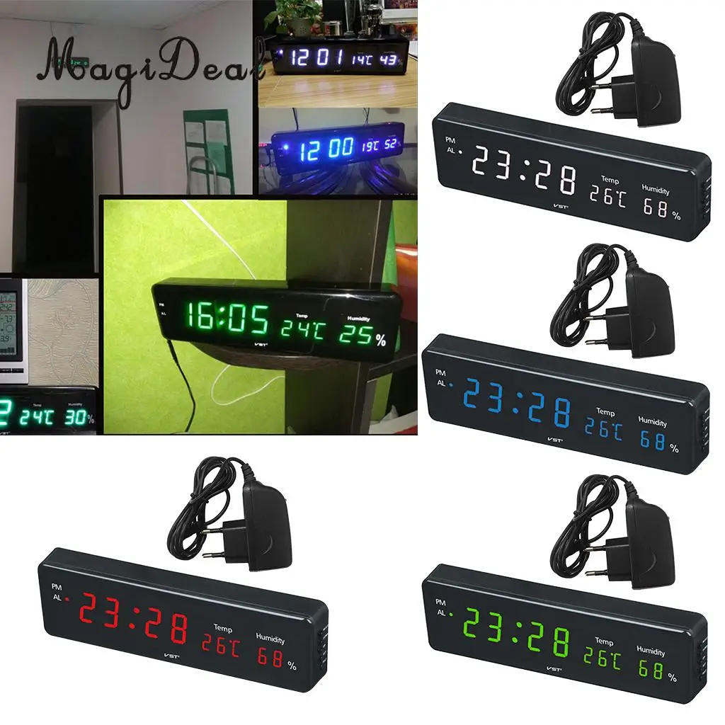 LED Digital Alarm Clock Desk Table Weather Station Desk Temperature Hygrometer Electronic Clock EU Plug