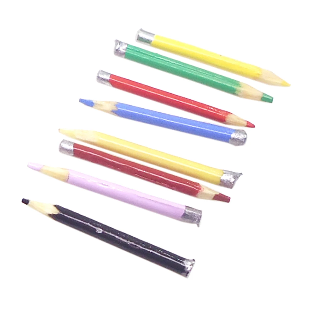 Miniature Coloured Pencils Office Supply Kit For 1/12 Dolls House Miniatures Room Micro Landscape Decor Accessory 8pcs