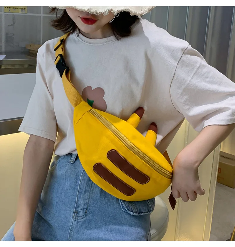 Cartoon Waist Bag For Women Cute Girl Crossbody Bag Casual Canvas Ladies Chest Shoulder Bags Handy Banana Fanny Pack Female