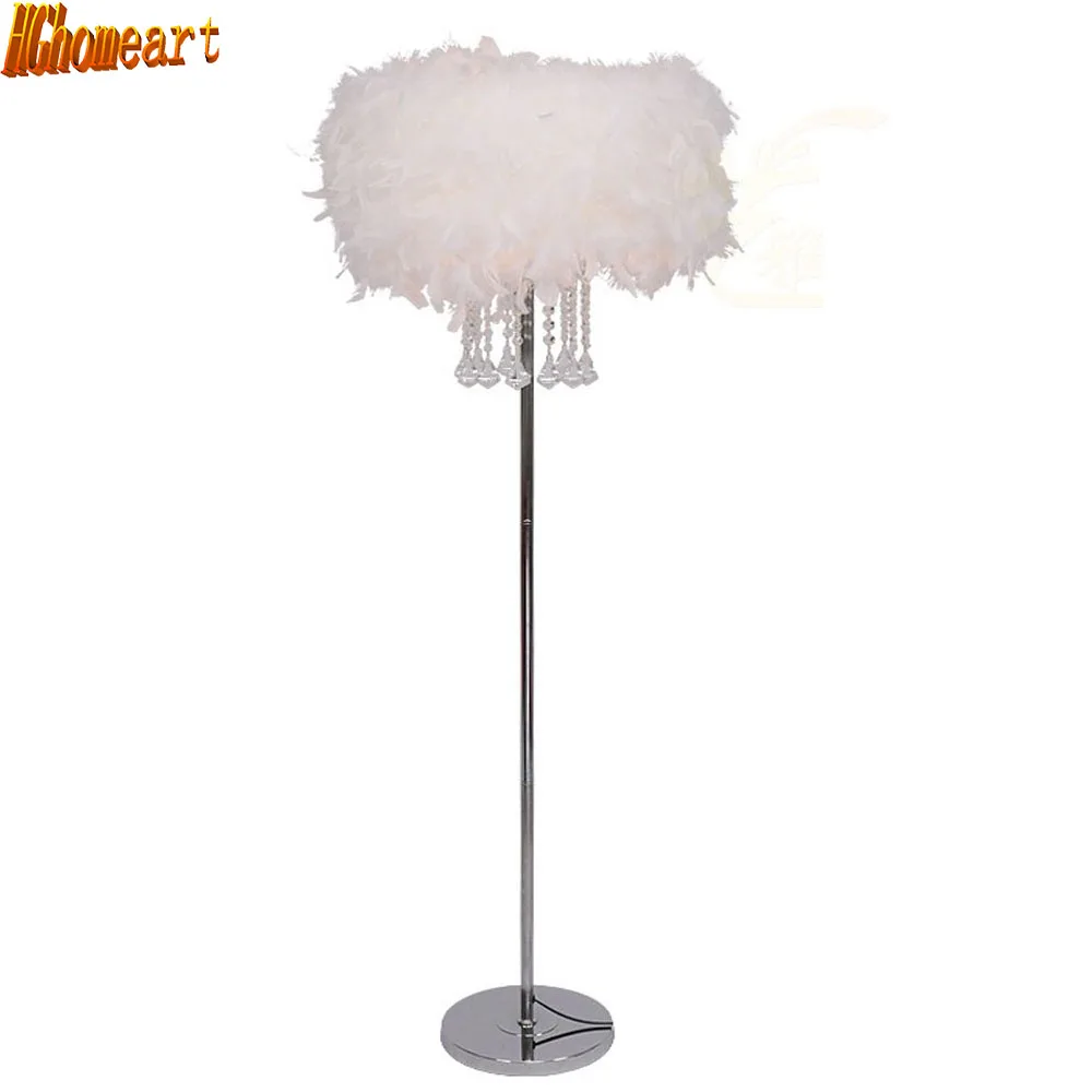 

Kids Floor Lamp 110v-220v Fuchsia White Cute Floor Lamps Bedroom Room E27 Foot Switch Feather Crystal Decor Floor Light