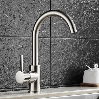 

Brushed Nickel Brass Kitchen Faucet Mixer 360 Degree Rotating Single Handle Kitchen Sink Tap