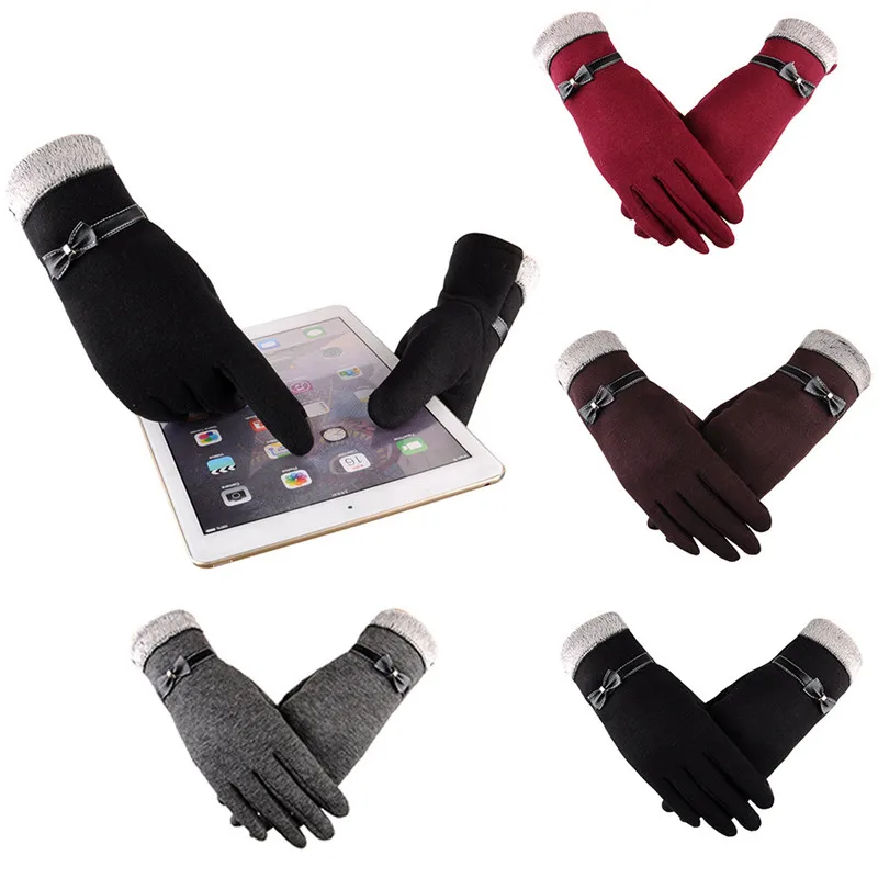 Women Fashion Bowknot Winter Warm Gloves Ski Wind Protect Hand Gloves guantes eldiven handschoenen 40FE1420