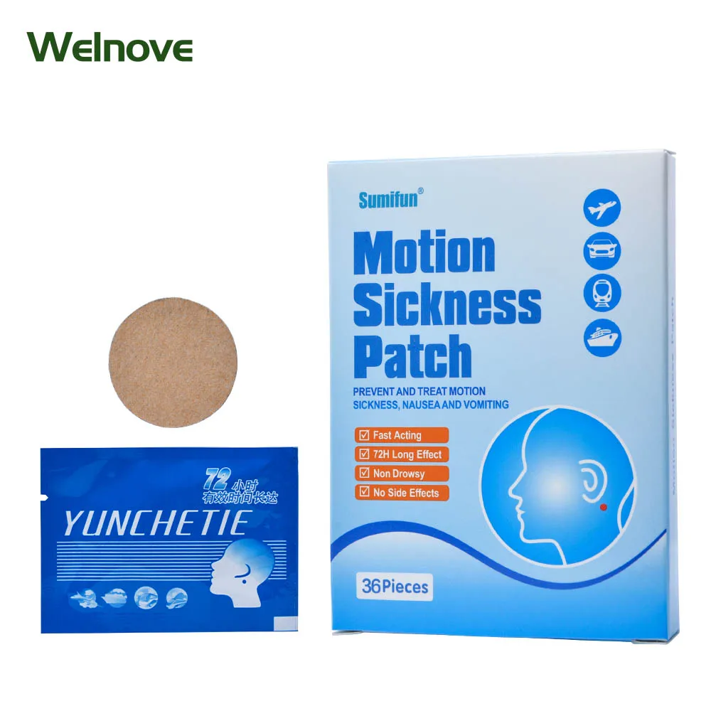 

72Pcs=2Boxes Chinese Herbal Plaster Anti Motion Sickness Patch Fast Acting Behind Ear Dizziness Health Care Medical D0684