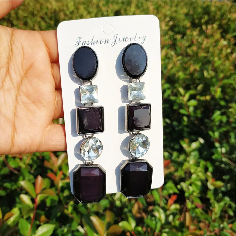 

1 Dozen Vintage Black Drop Rhinestone Acrylic Earrings Statement for Women Long Bohemian Resin Dangling Earring Jewelry 2019