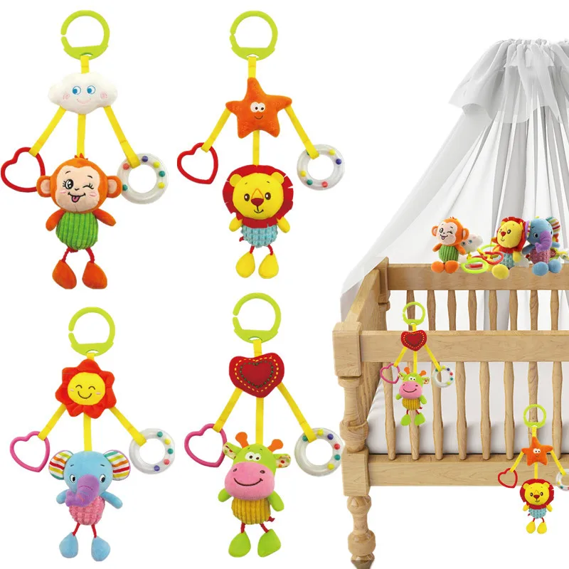 

Cartoon Monkey Baby Bed Stroller Hanging Rattles Mobile Lion Teether Appease Plush Toy With BB Bell Paper Rubber Rings
