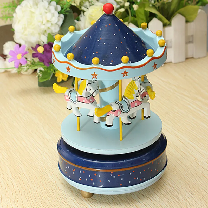 Bless Animated Classic 4 Horse Go Round Musical Carousels Box Classic Christmas Kid Children Birthday Gift