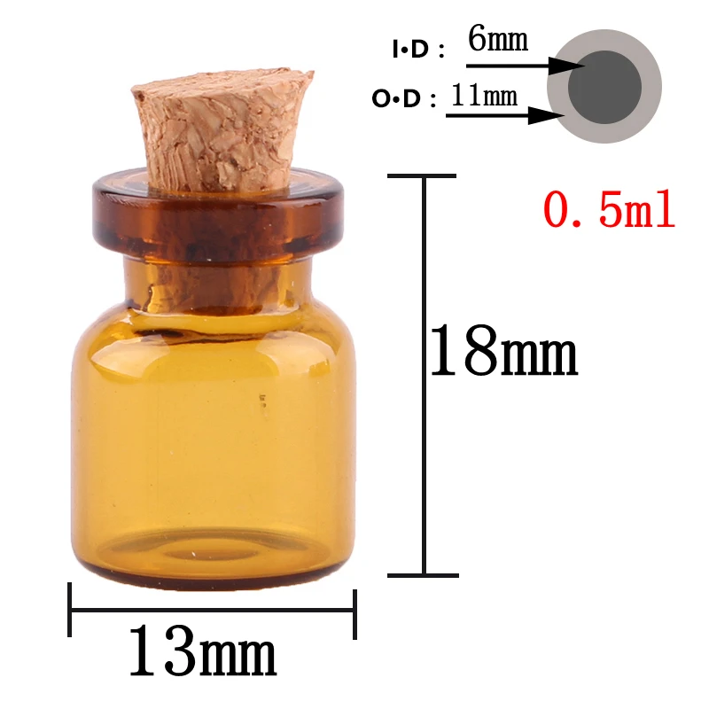 50 шт 0,5 мл янтарные Мини стеклянные бутылки милые бутылки с пробковой пробкой крошечные баночки-флаконы DIY Craft