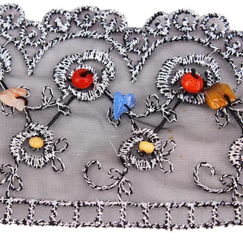 

5yard Oganza Silver Metallic Lace Embroidery Trim Beaded Lace Fabric Cord Applique Motif Sewing Accessories T1723