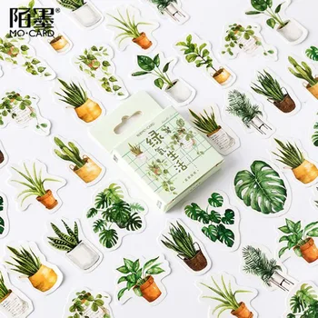 

45 / Box Plant Green Oxygen Life Mini Paper Stickers Decoration DIY Diary Scissors Daily Office Learning Sealing Stickers