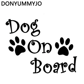 

DONYUMMYJO 20cm*16.2cm Car Sticker DOG ON BOARD And Paw Prints Beautiful Vinyl Decals Car-styling RW-052