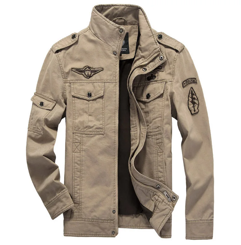 khaki Мужская куртка в стиле милитари размера плюс 5XL 6XL, осенняя хлопковая куртка-пилот, армейская мужская куртка-бомбер, зимняя мужская куртка - Цвет: khaki