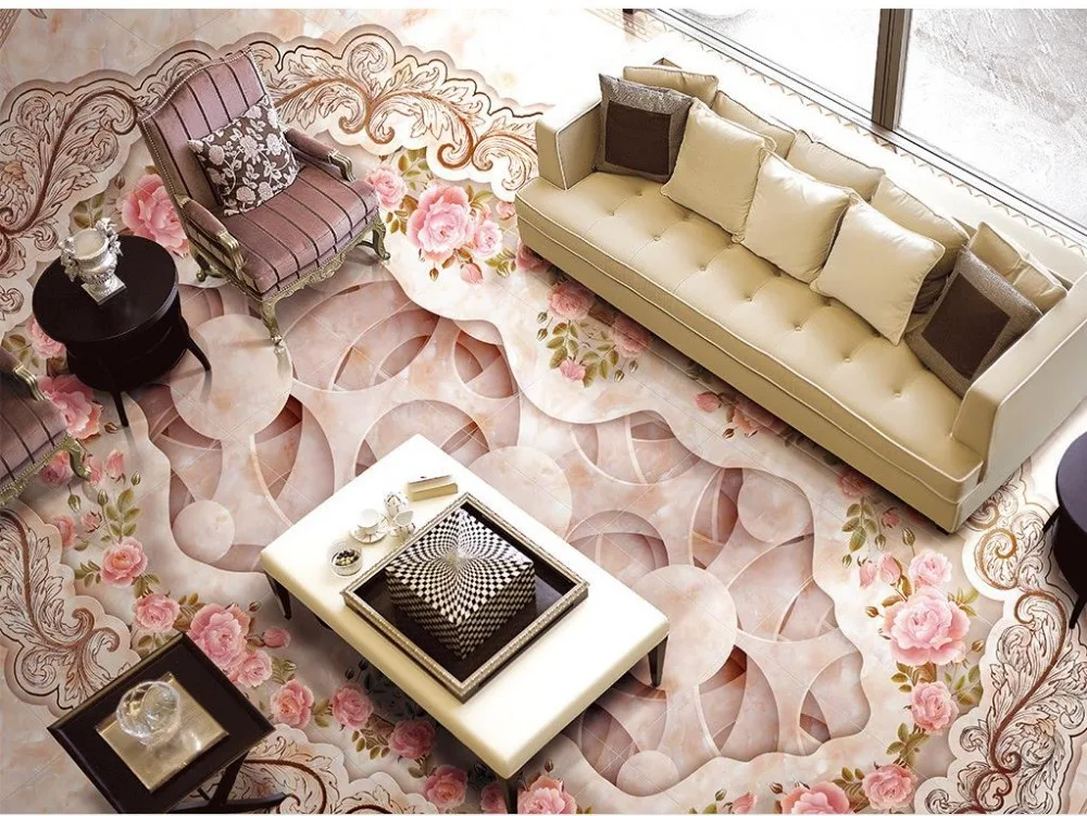Home Decoration Continental Grand marbled parquet floor 3D Custom Photo self-adhesive 3D floor PVC waterproof floor
