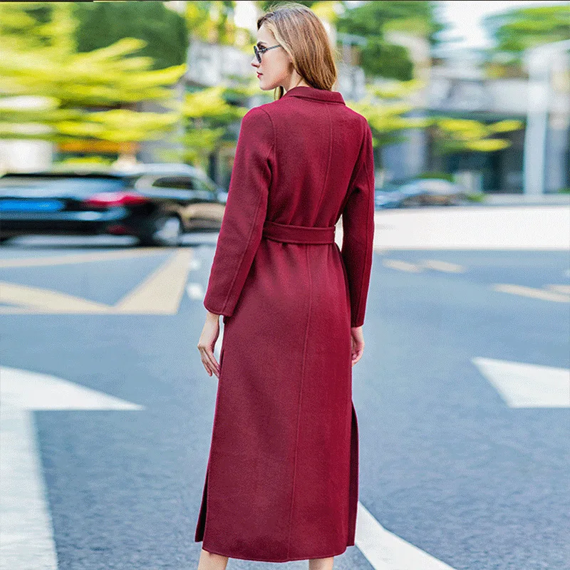 Long Noir 2018 D'hiver rouge bourgogne Laine Automne Manteau Survêtement Tranchée Femmes Tissu Cachemire Gamme De camel Corps Veste Double S Haut W1pTS7w