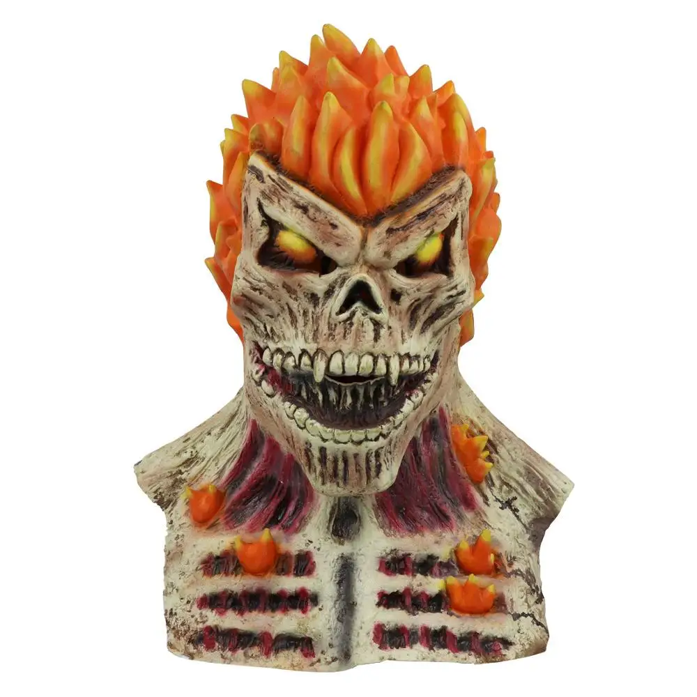 

Halloween horror mask ghost rider skull latex flame mask head haunted house horror props