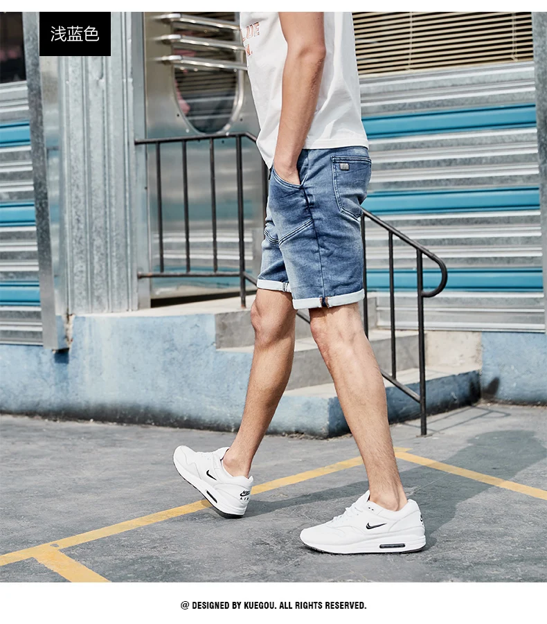 Summer Men Denim Shorts Cotton Elastic Waist Blue Color For Man Fashion Slim Fit Pocket Jeans Male Wear Short Trousers 2926