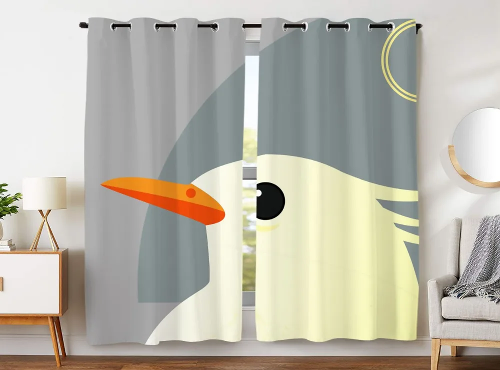 

Blackout Curtains 2 Panels Grommet Curtains for Kids Bedroom Cute Cartoon Eagle Head Gray