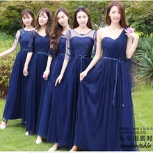 Пол Длина бисером тюль подросток платье макси длинные для Junior Формальные Вечеринка Пром Платье темно синие Выпускные платья