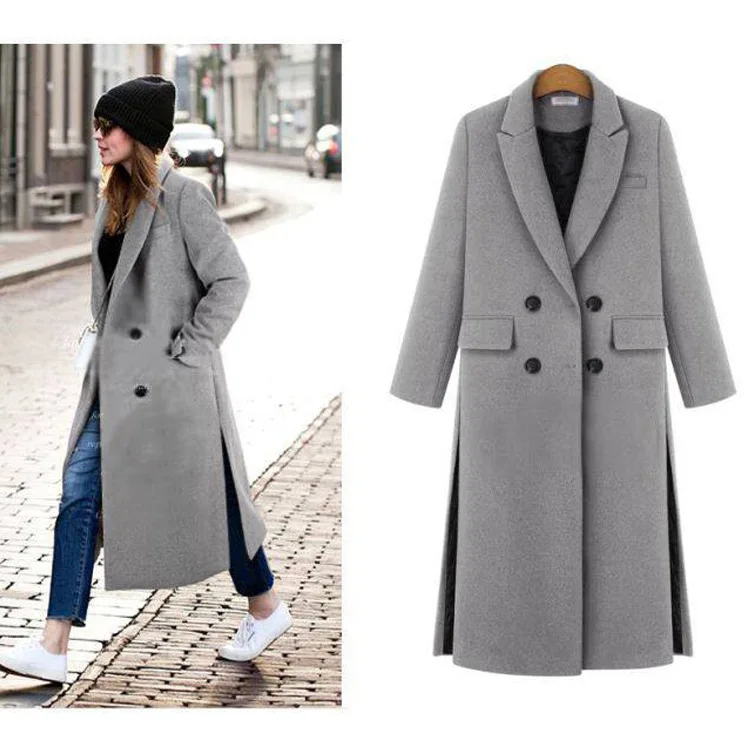 

2018 Autumn Winter Women Wool Trench Coat Double Breasted Woolen Blend Coats Ladies Thicken Plus Cashmere Windbreaker Feminino