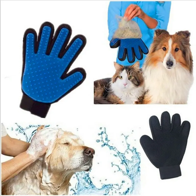 

2018 new Dog Pet brush Glove Deshedding Gentle Efficient Pet Grooming Glove Dog Bath Cat cleaning Glove Dog combs work gloves