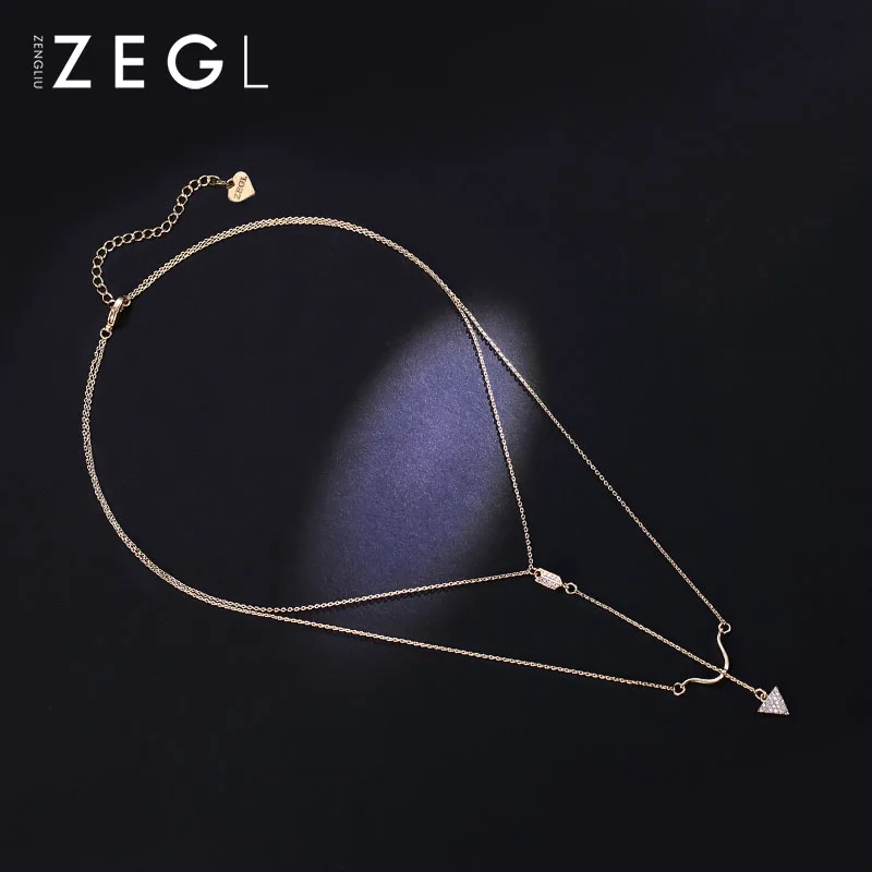 

ZEGL designer niche double necklace women's collarbone chain ins cool breeze neck chain multi-layer sweater chain accessories